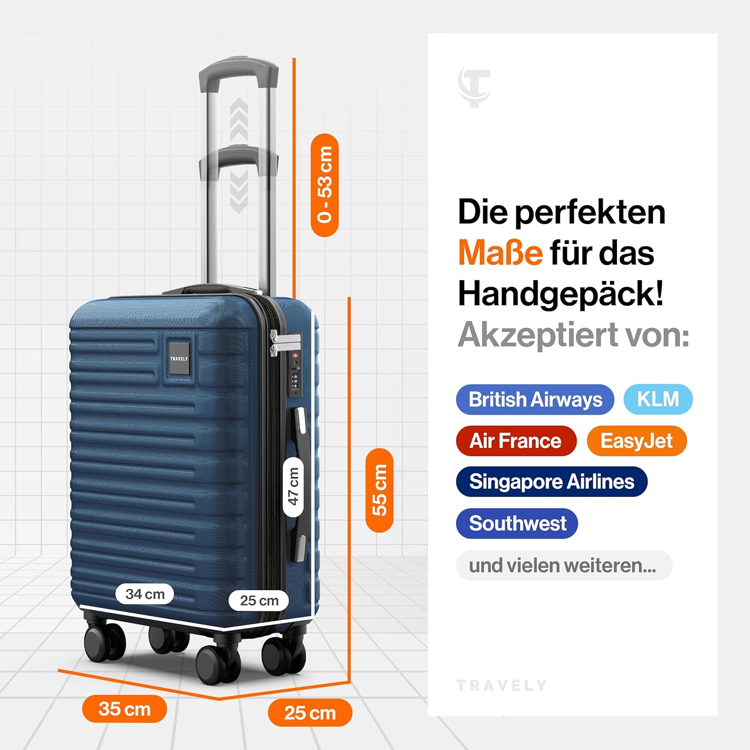 Handgepäck Koffer M 55x35x25cm (36L)