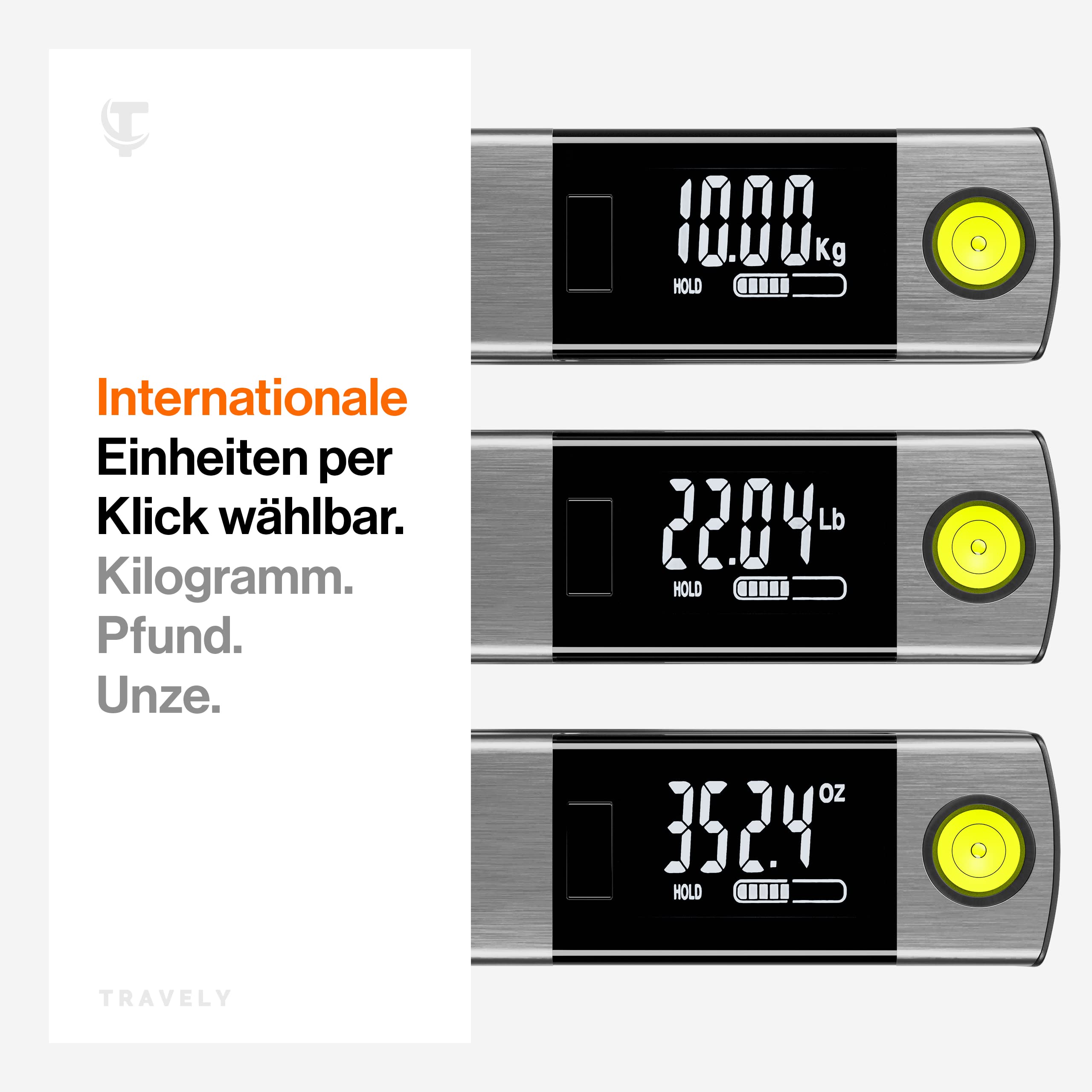 Kofferwaage aus gebürstetem Edelstahl