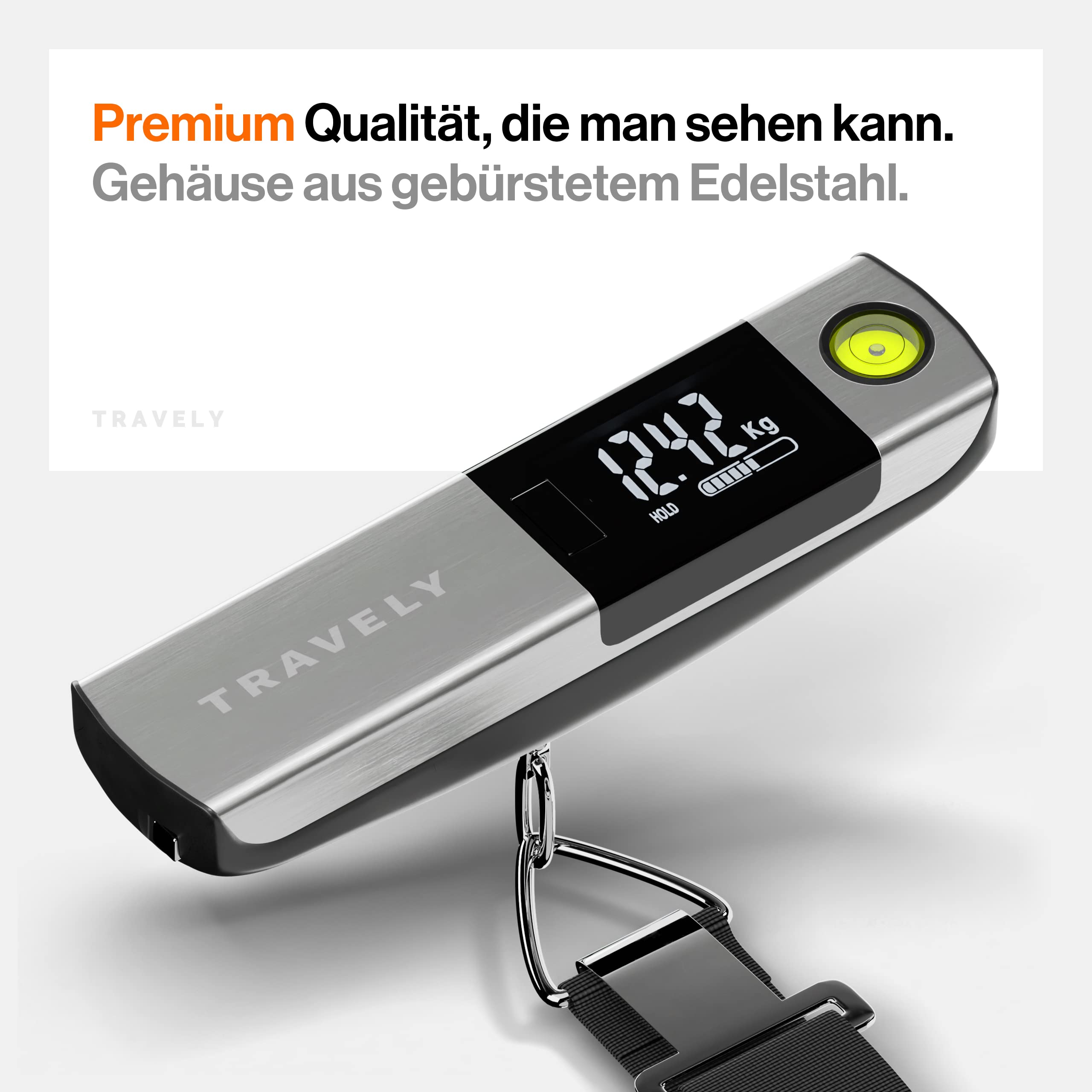 Kofferwaage aus gebürstetem Edelstahl